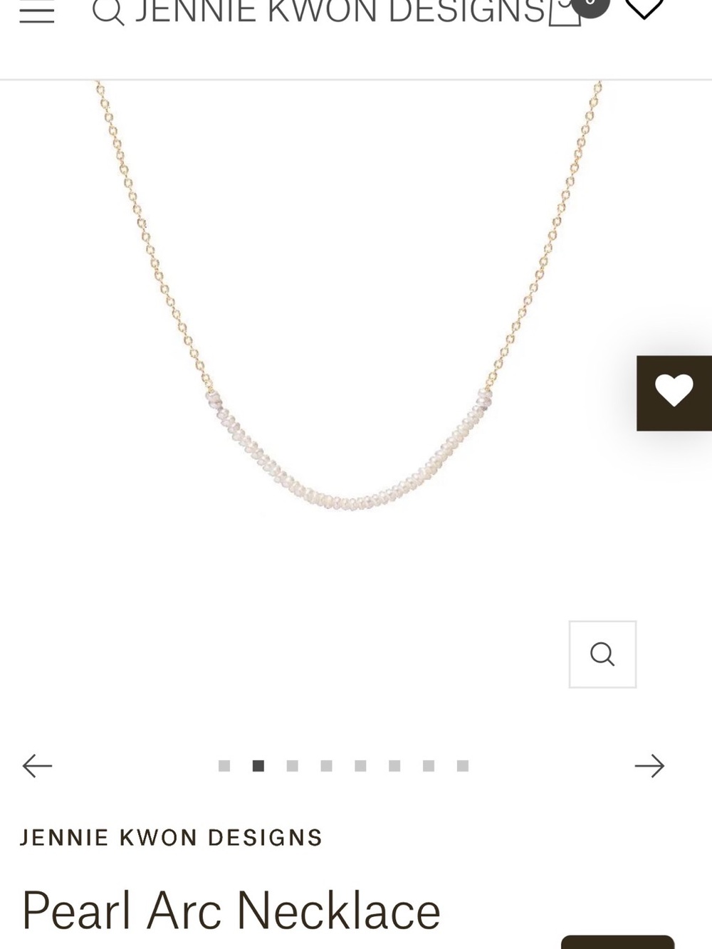 Jennie Kwon Gold Pear Arc Necklace - White Pearls and 14K gold chain.